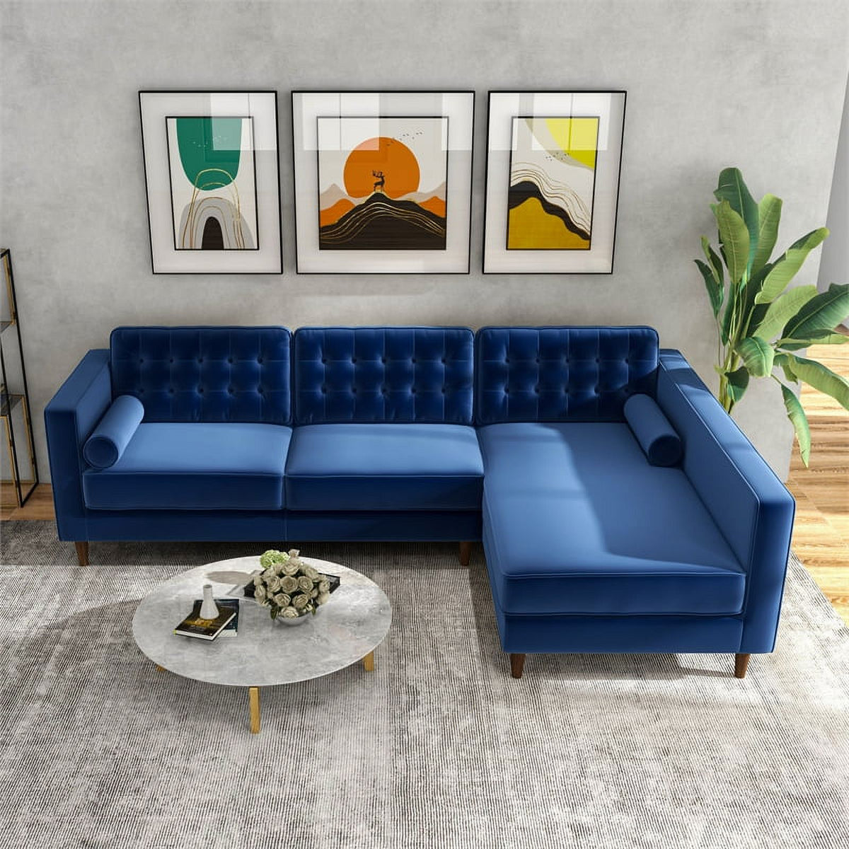 Blue Velvet L-Shaped Right-Facing Sectional X764495