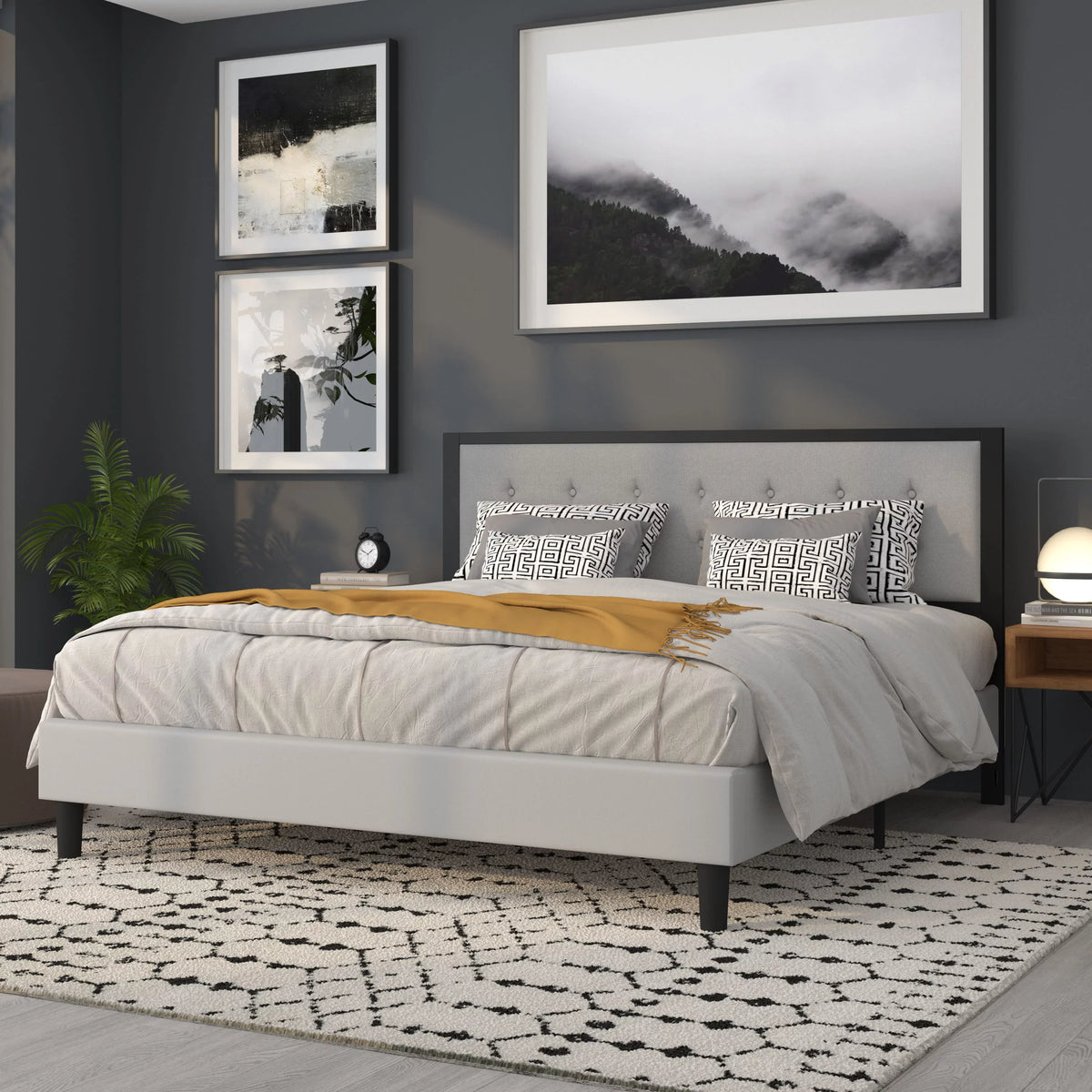 Light Gray Fabric Upholstered King Size Headboard D92970