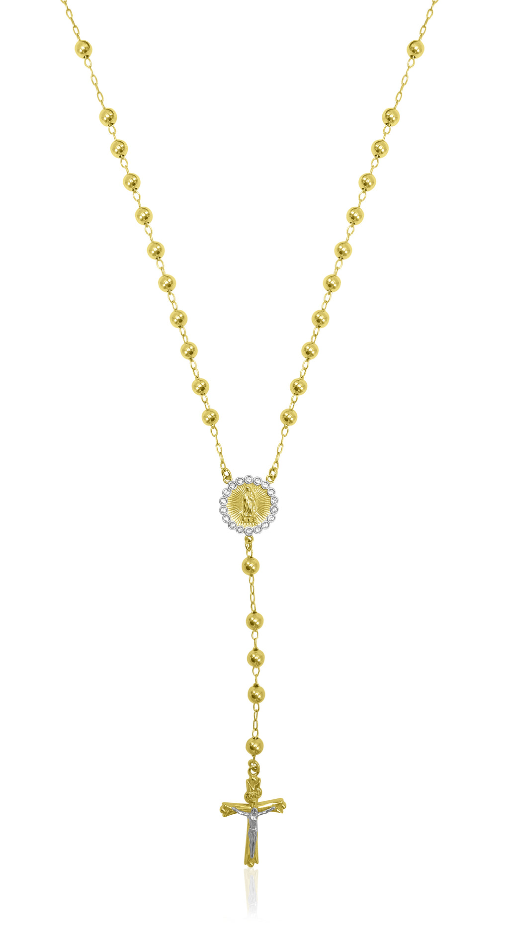 14K Gold Plated Sterling Silver Crystal Rosary Necklace 26" D19059