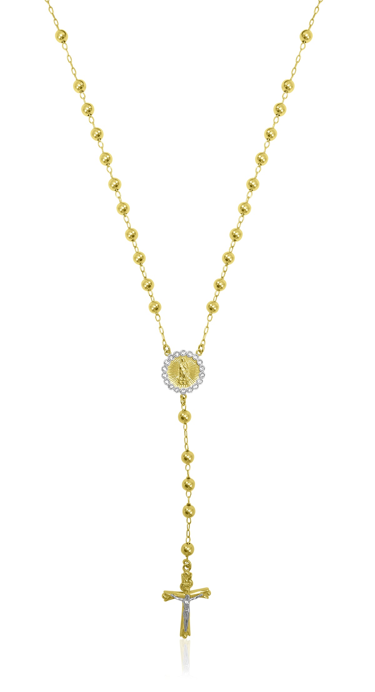 14K Gold Plated Sterling Silver Crystal Rosary Necklace 26" D19059