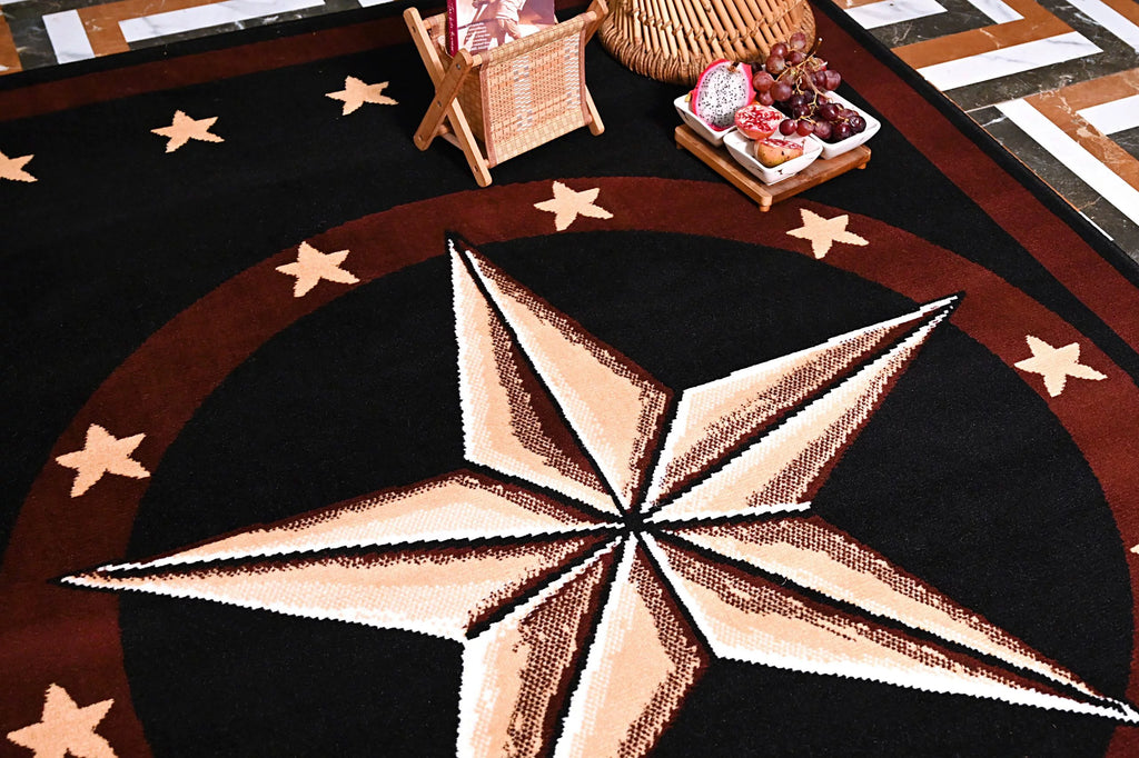 Black 2 ft. x 8 ft. Western Star Area Rug V609