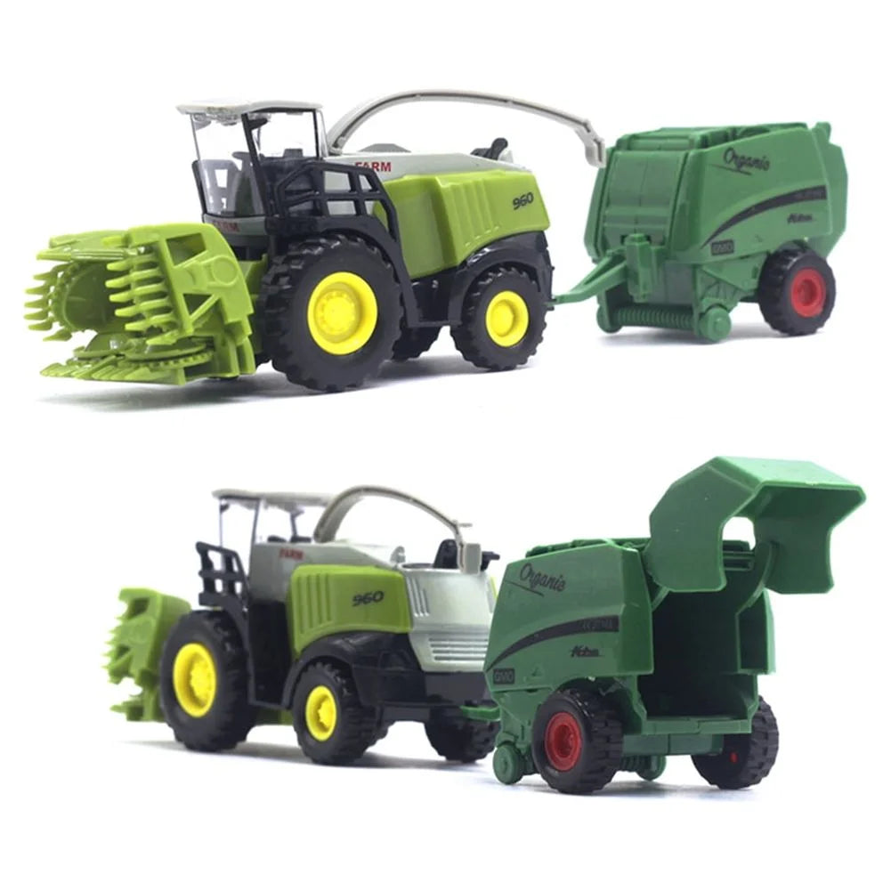 2Pcs 1/42 Diecast Tractor Harvester Farm Vehicle Car Model Toy P8746