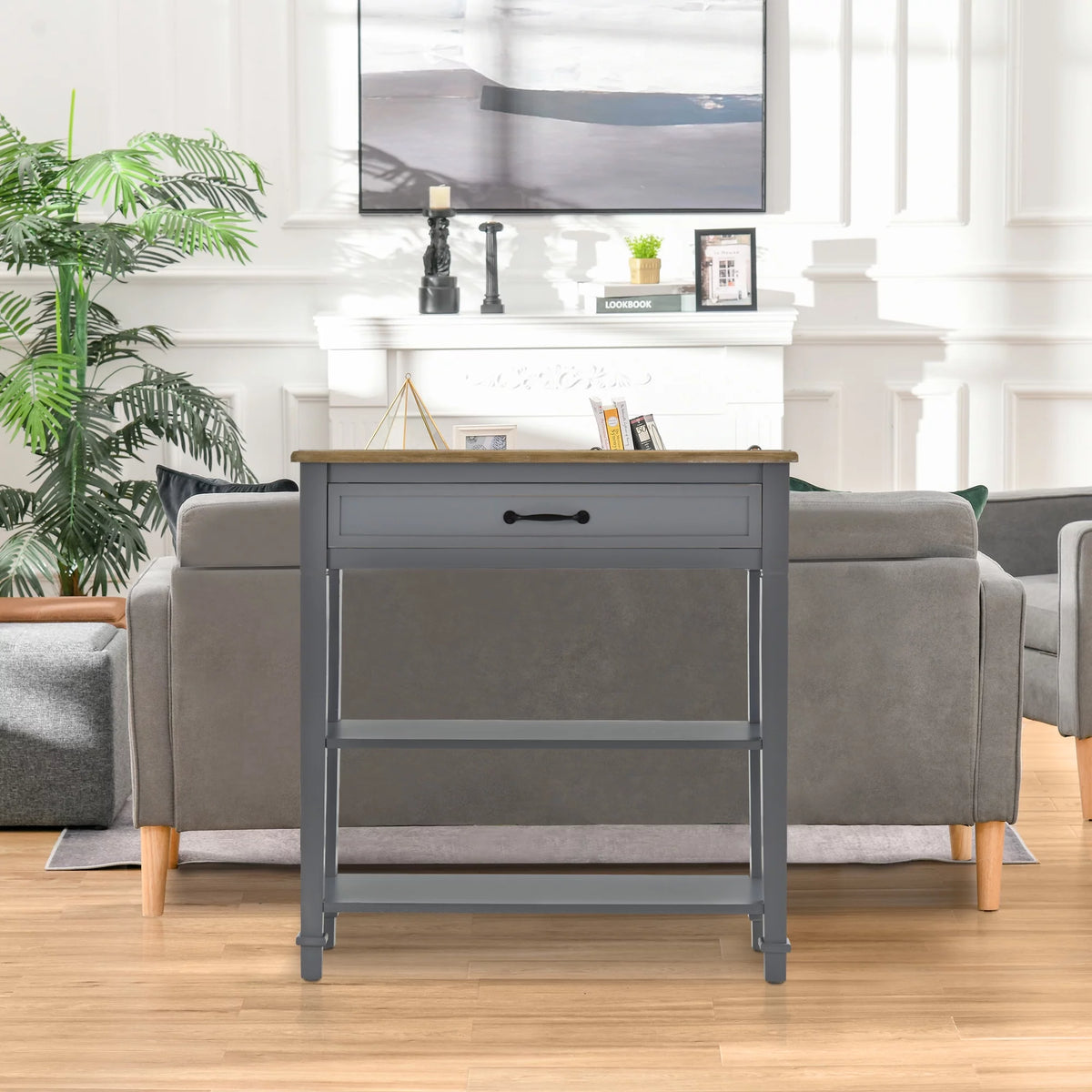 Grey Sofa Console Entry Hallway Table with Storage W8827