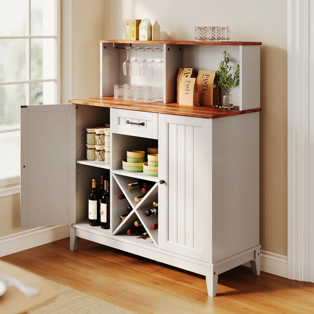 Farmhouse Bar Cabinet with Wine Rack and Goblet Holder O216