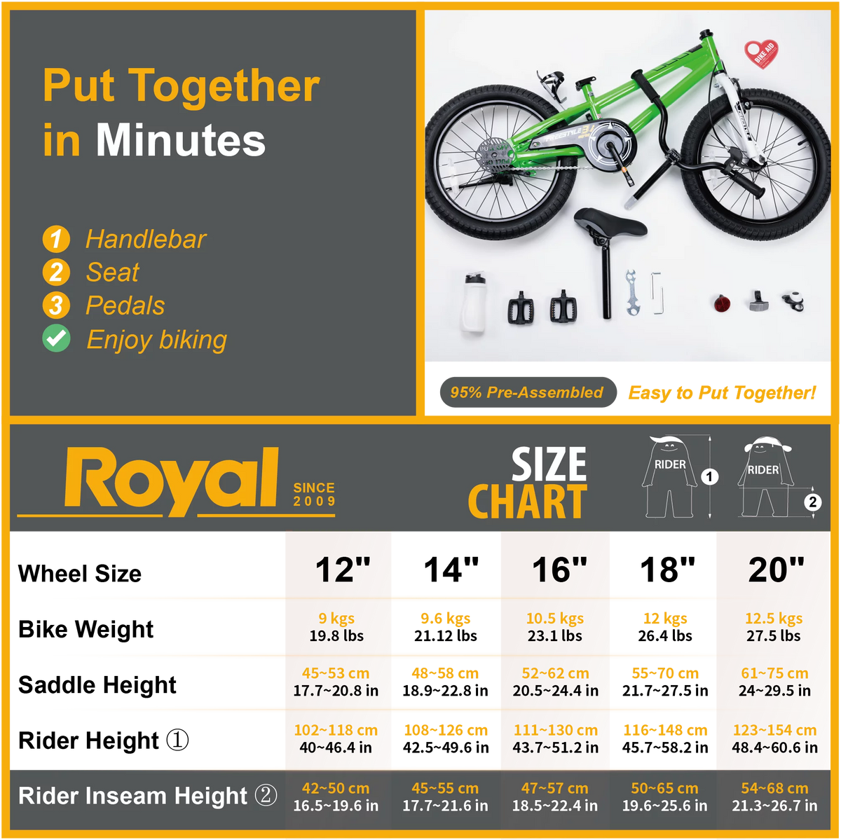 Kids Bike 12 14 16 18 20 Inch Bicycle F62421