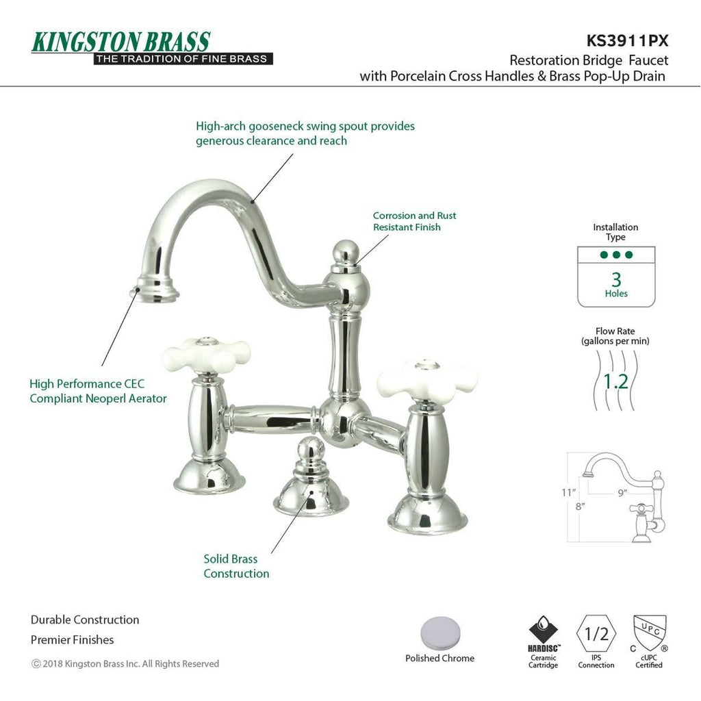 Polished Brass Lavatory Bridge Faucet with Brass Pop-Up N369