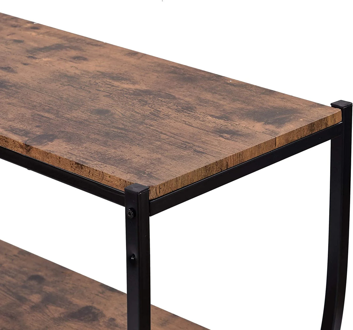 Rustic Wood 2-Tier Console Table with Shelves and Metal Frame B44657