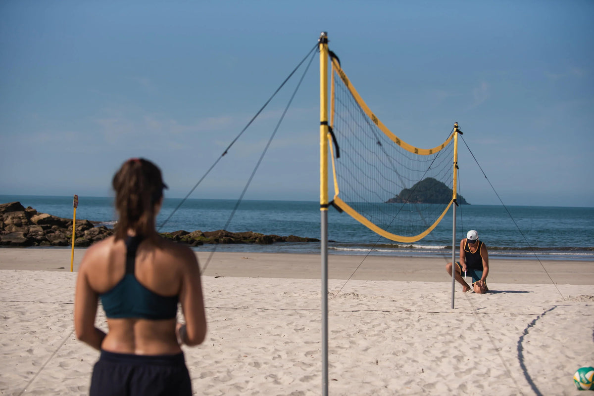 Portable Beach Volleyball Set Adjustable Heights Yellow F533