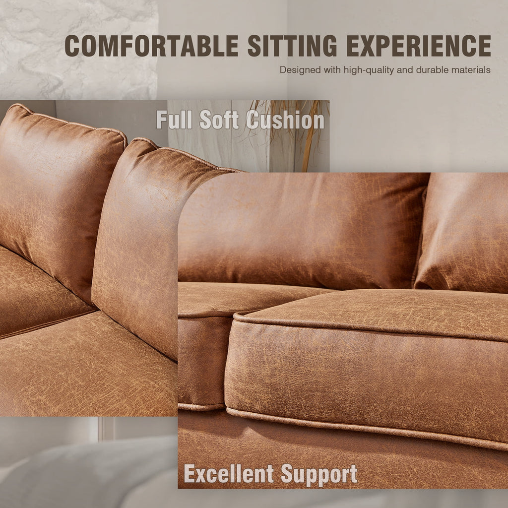 81.50" Wide L-Shaped Suede Fabric Light Brown Sectional Sofa H99029