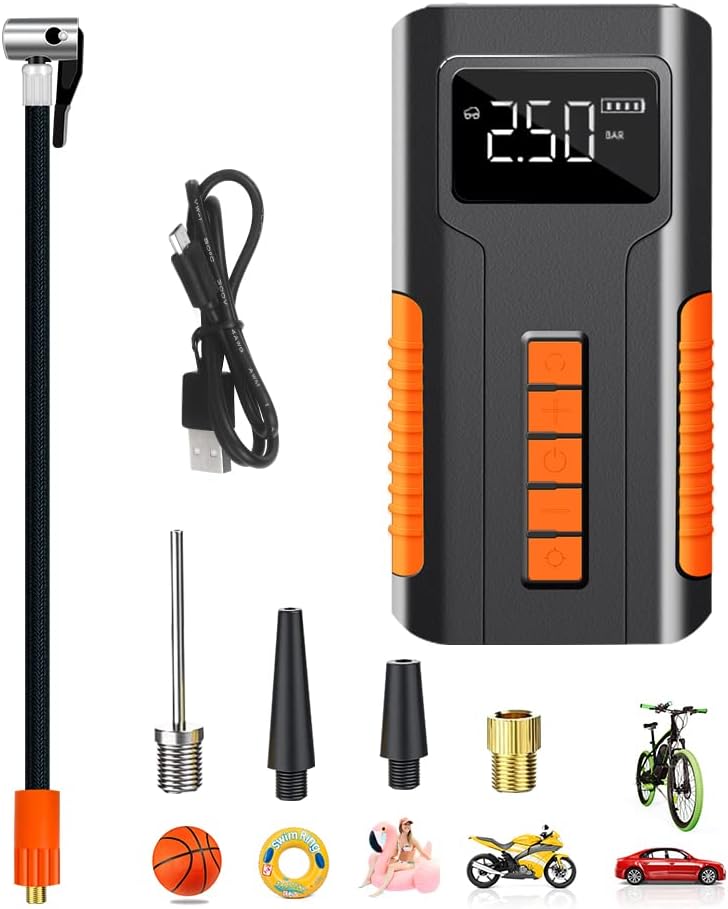 Portable Tire Inflator, 150 PSI Mini Air Compressor, 6000mAh Rechargeable Battery, Digital LCD Pressure Gauge, LED Flashlight, Pack of 2 G41326