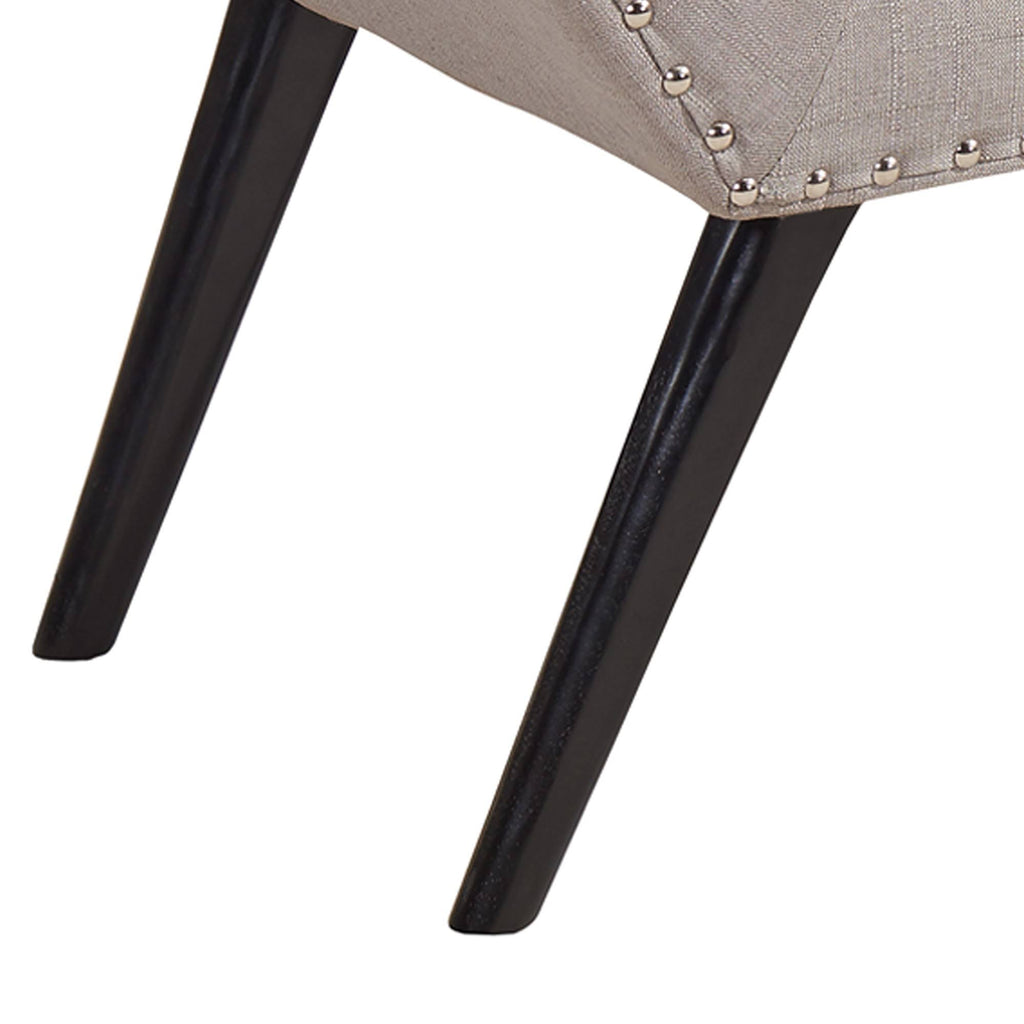 Taupe Fabric Ottoman Bench with Nailhead Trim and Wood Legs U4744