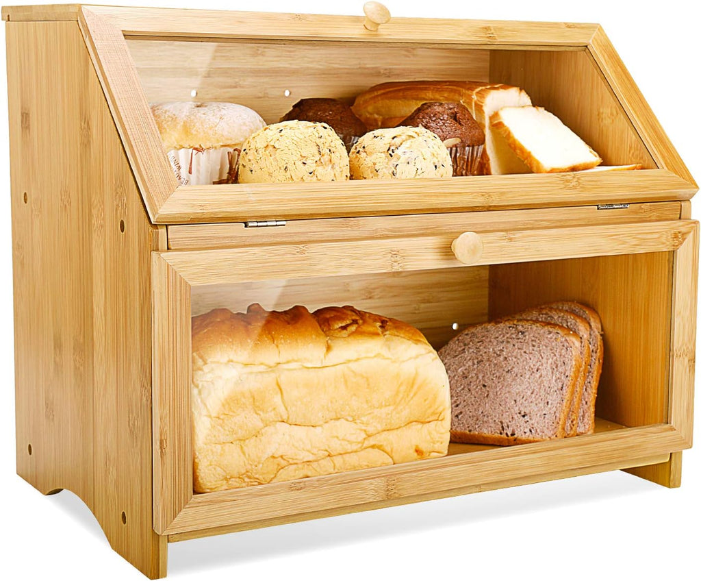 Natural Bamboo Double Layer Large Bread Box H505