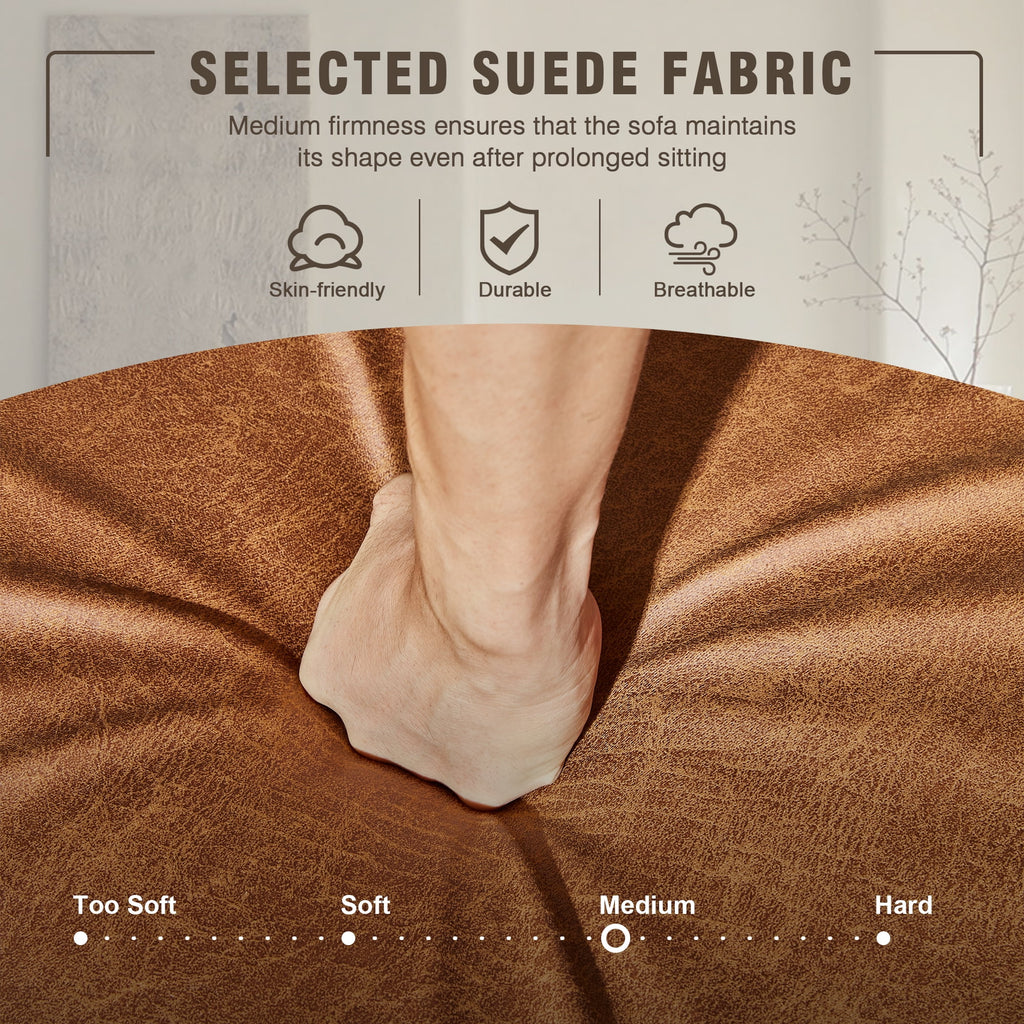 81.50" Wide L-Shaped Suede Fabric Light Brown Sectional Sofa H99029