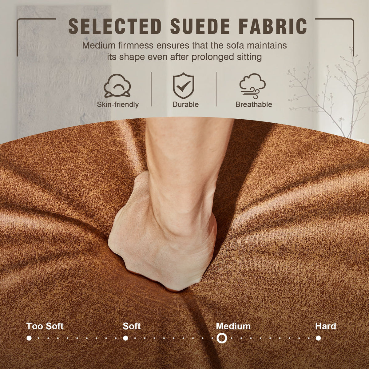 81.50" Wide L-Shaped Suede Fabric Light Brown Sectional Sofa H99029
