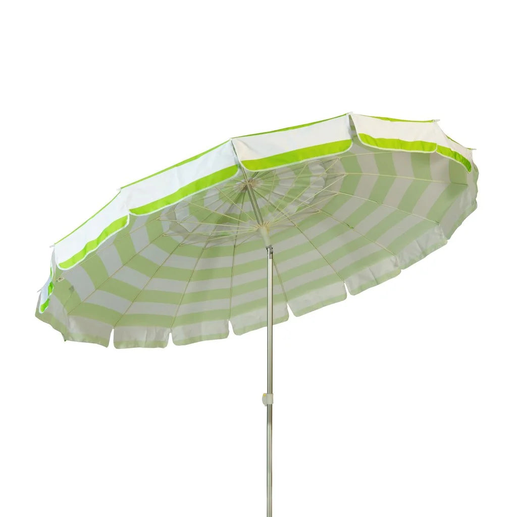 8 ft Lime and White Stripe Patio Beach Umbrella with Travel Bag C10335