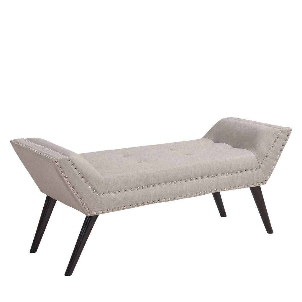 Taupe Fabric Ottoman Bench with Nailhead Trim and Wood Legs U4744