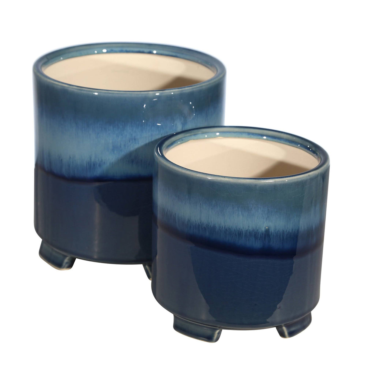 Set of 2 Ceramic Footed Planter Reactive Blue X400131