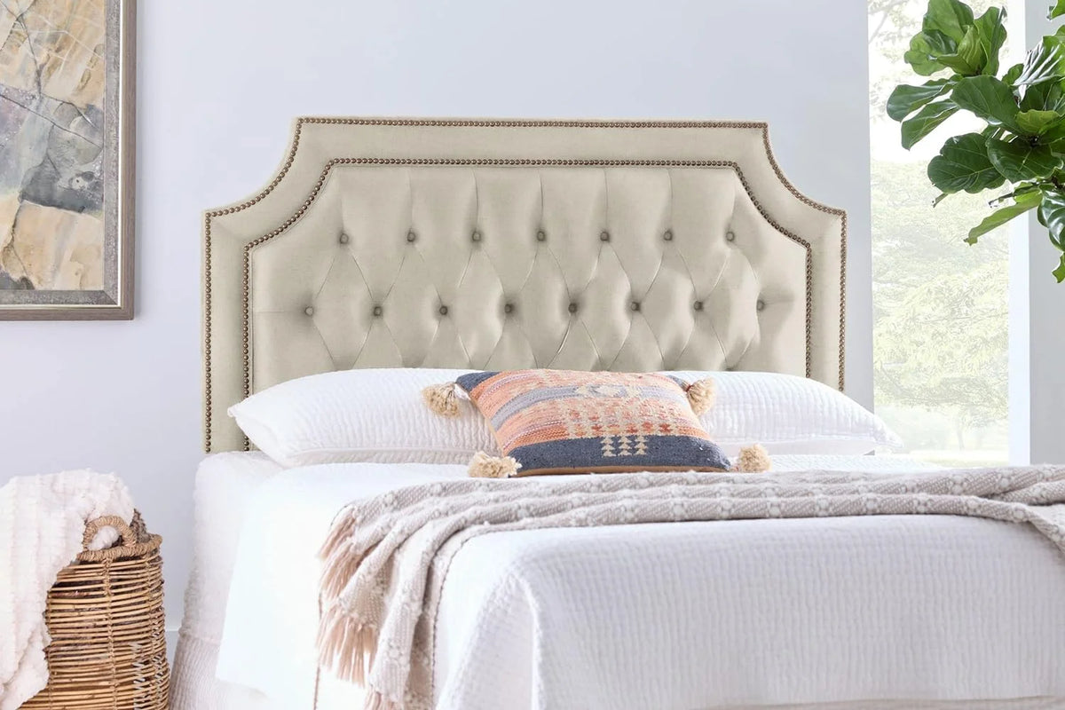 Oatmeal Linen Upholstered Tufted Button Queen Headboard T856053