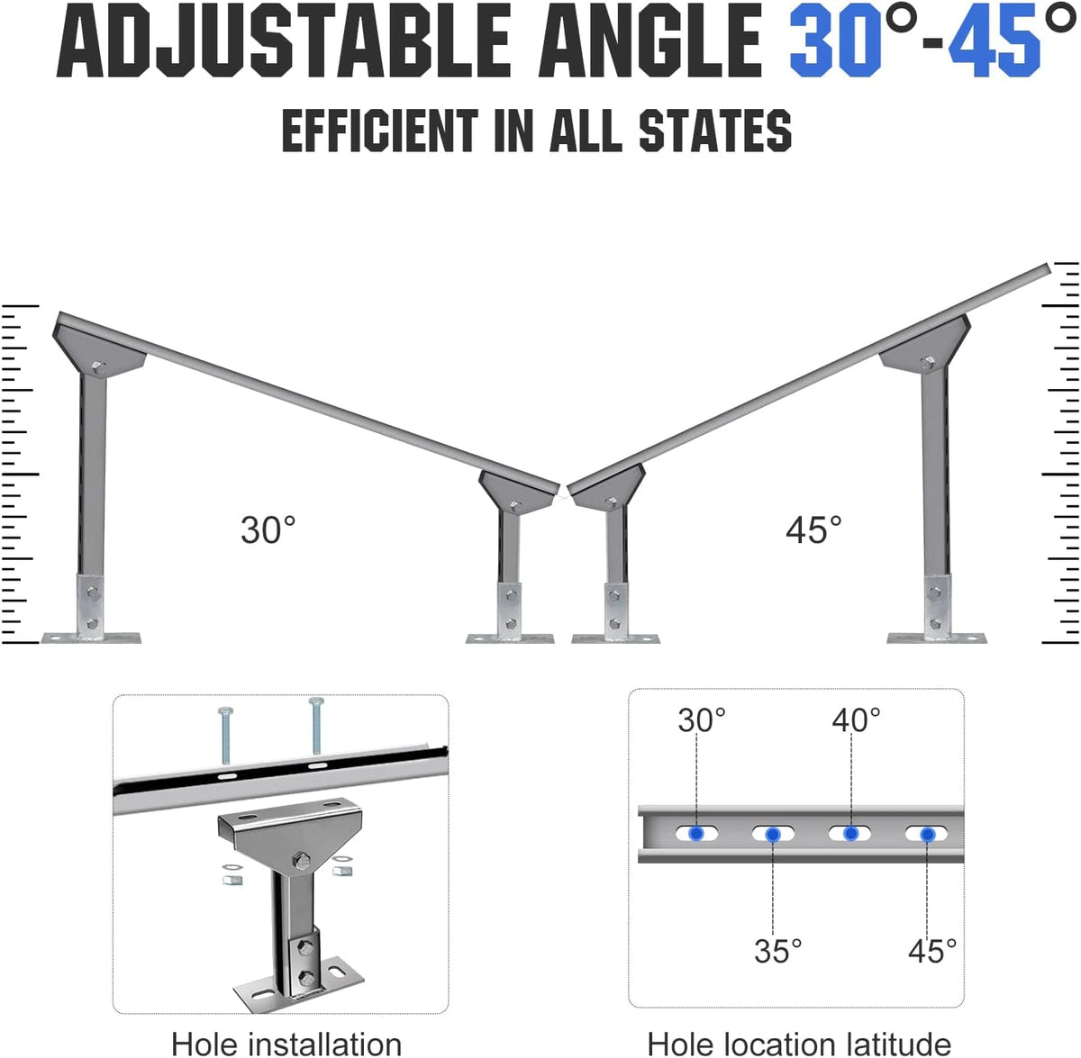 Adjustable Solar Panel Mounting Brackets Kit for 1-4pcs Solar Panels K201