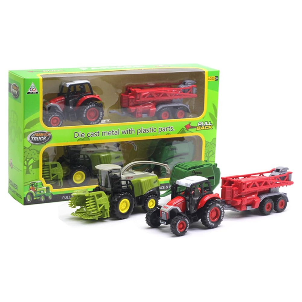 2Pcs 1/42 Diecast Tractor Harvester Farm Vehicle Car Model Toy P8746
