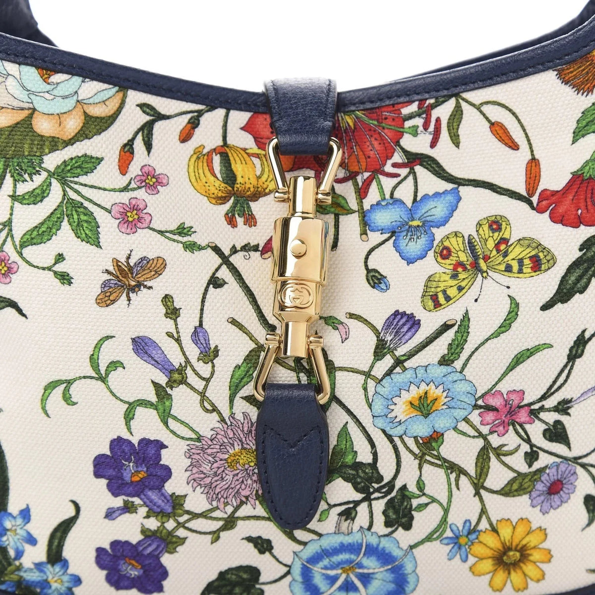 White Blue Canvas Hobo Bag P599