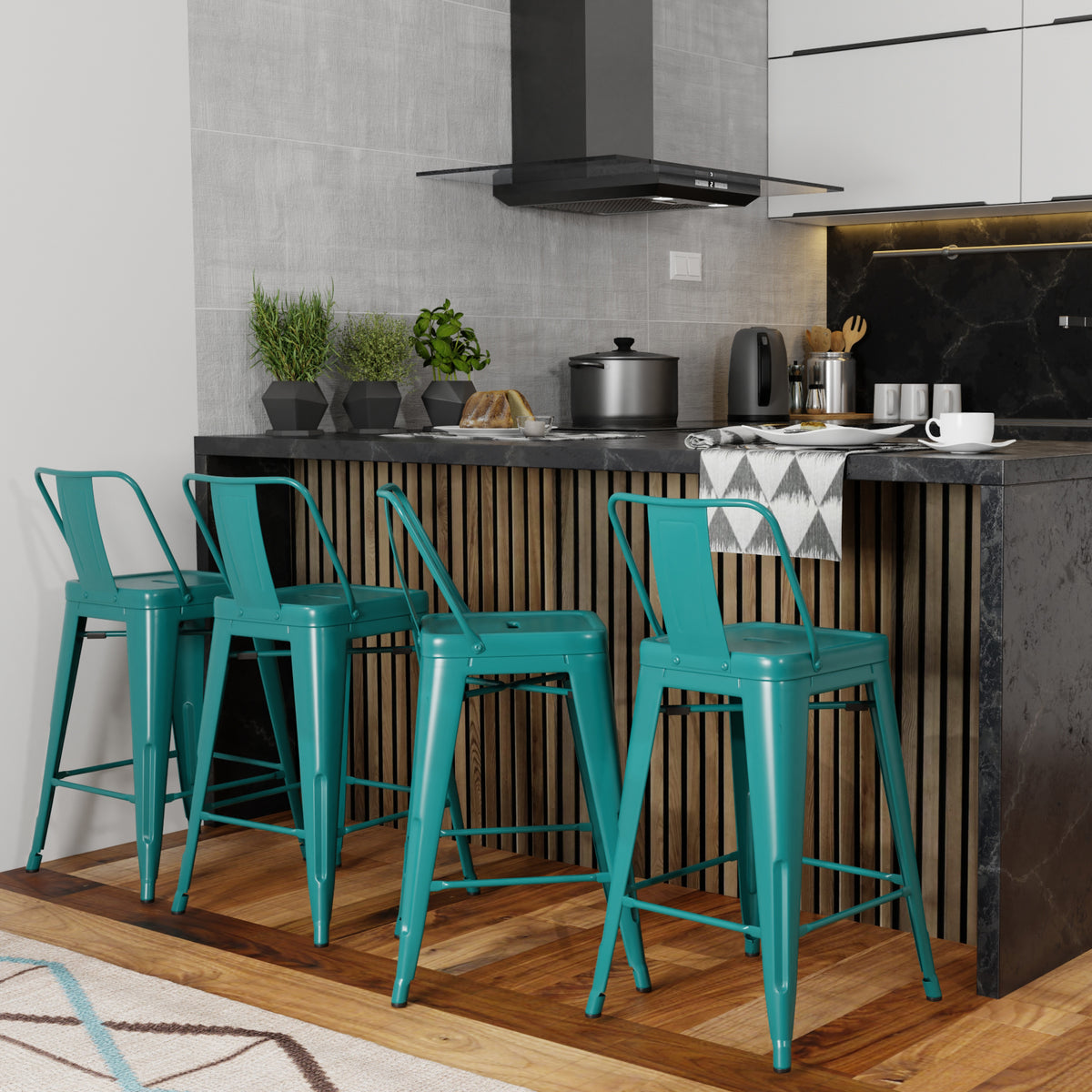 Teal Blue Counter Height Stool Set of 4 Y71146