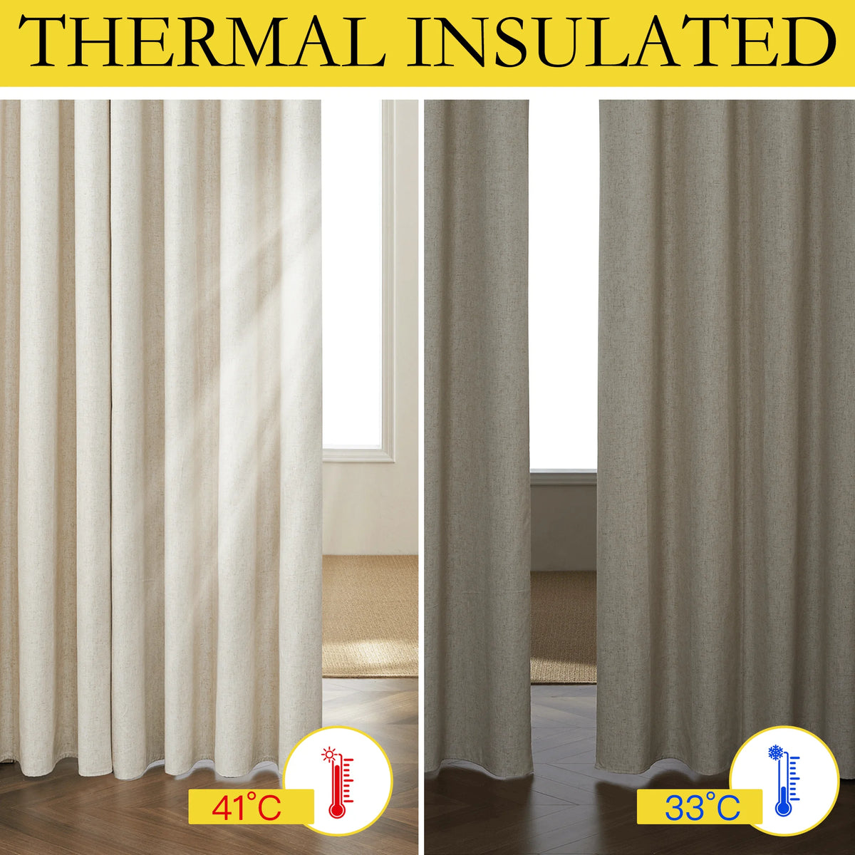 Natural 100% Blackout Linen Kitchen Curtains 63 inch 2 Panels K530861
