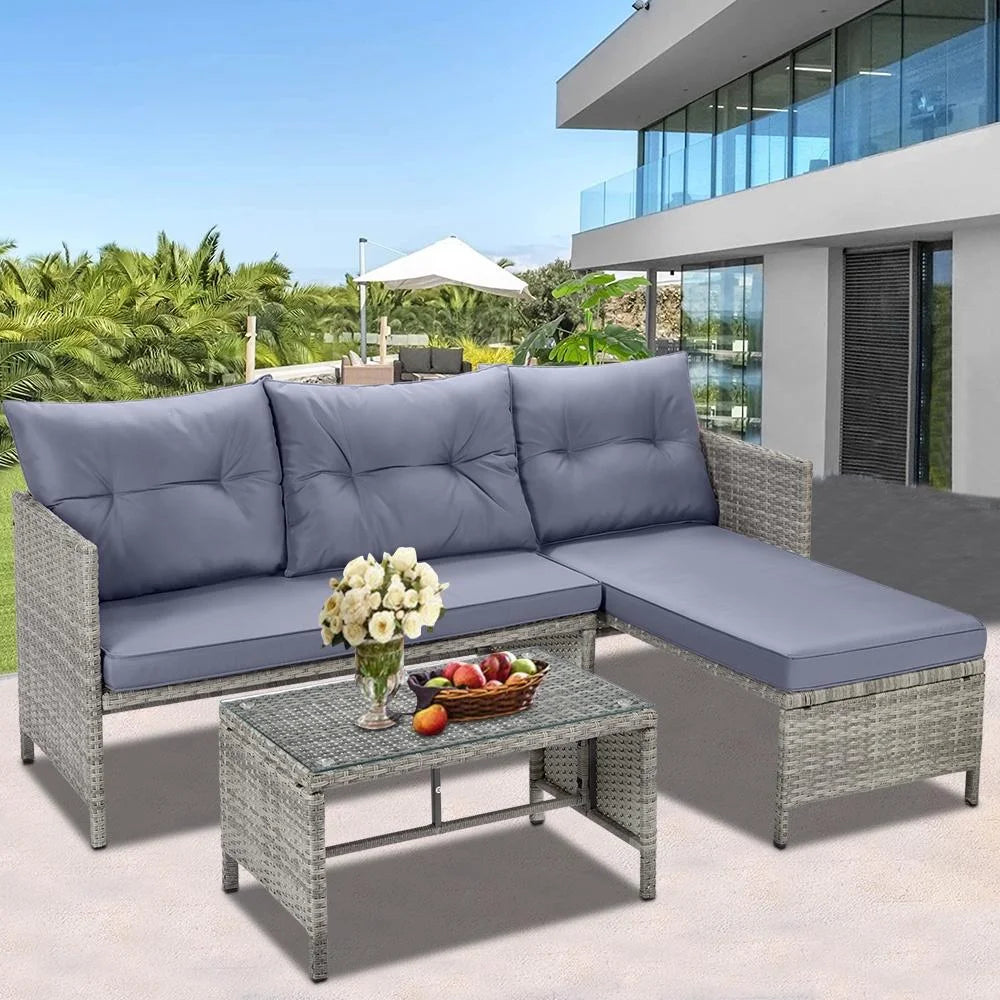 4 Piece PE Rattan Patio Sofa Set with Glass Table Z523039