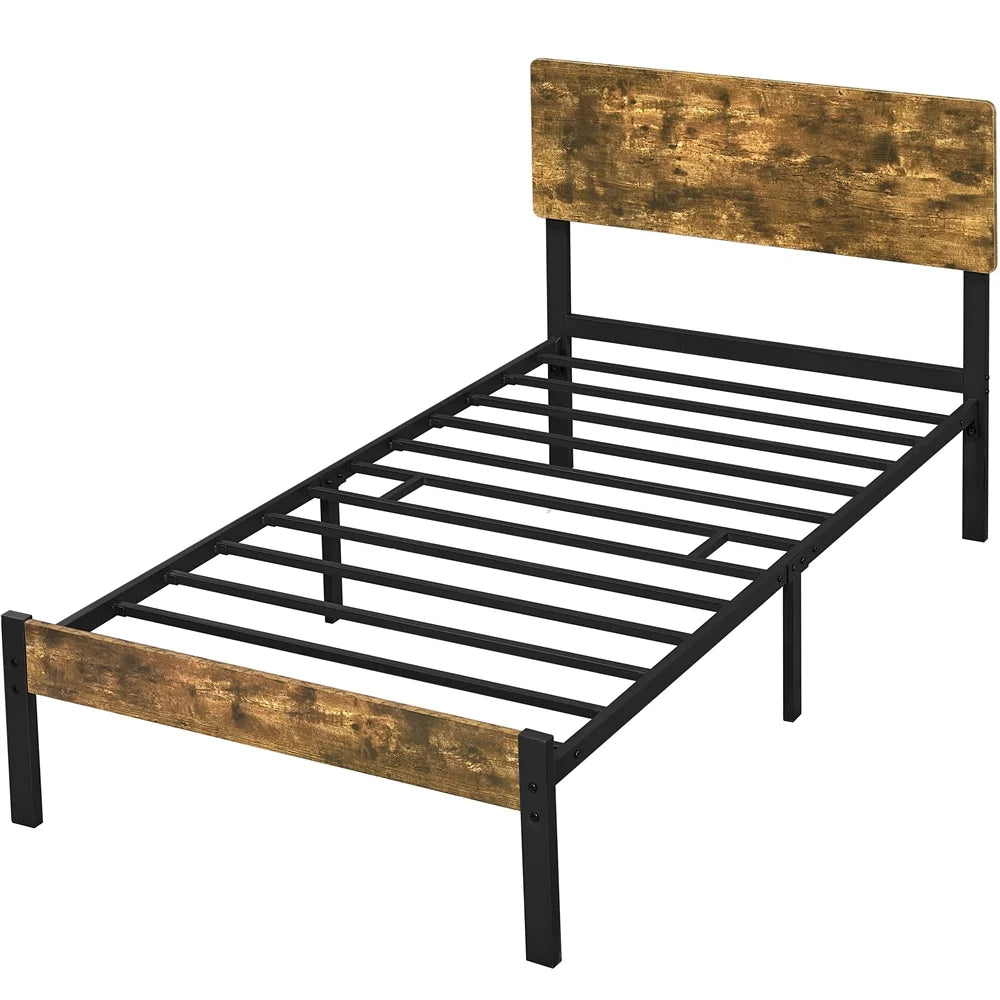 Metal Twin Bed Frame with Wooden Headboard & Footboard K3984