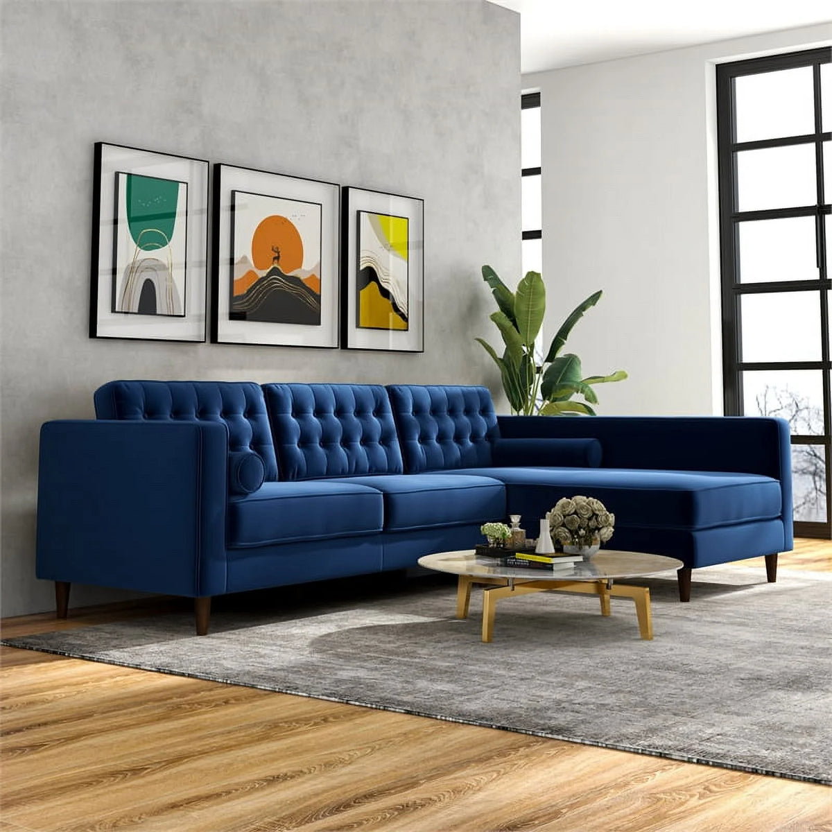 Blue Velvet L-Shaped Right-Facing Sectional X764495