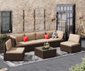 7 Piece PE Rattan Patio Sectional Sofa Set with Cushion and Coffee Table R1660