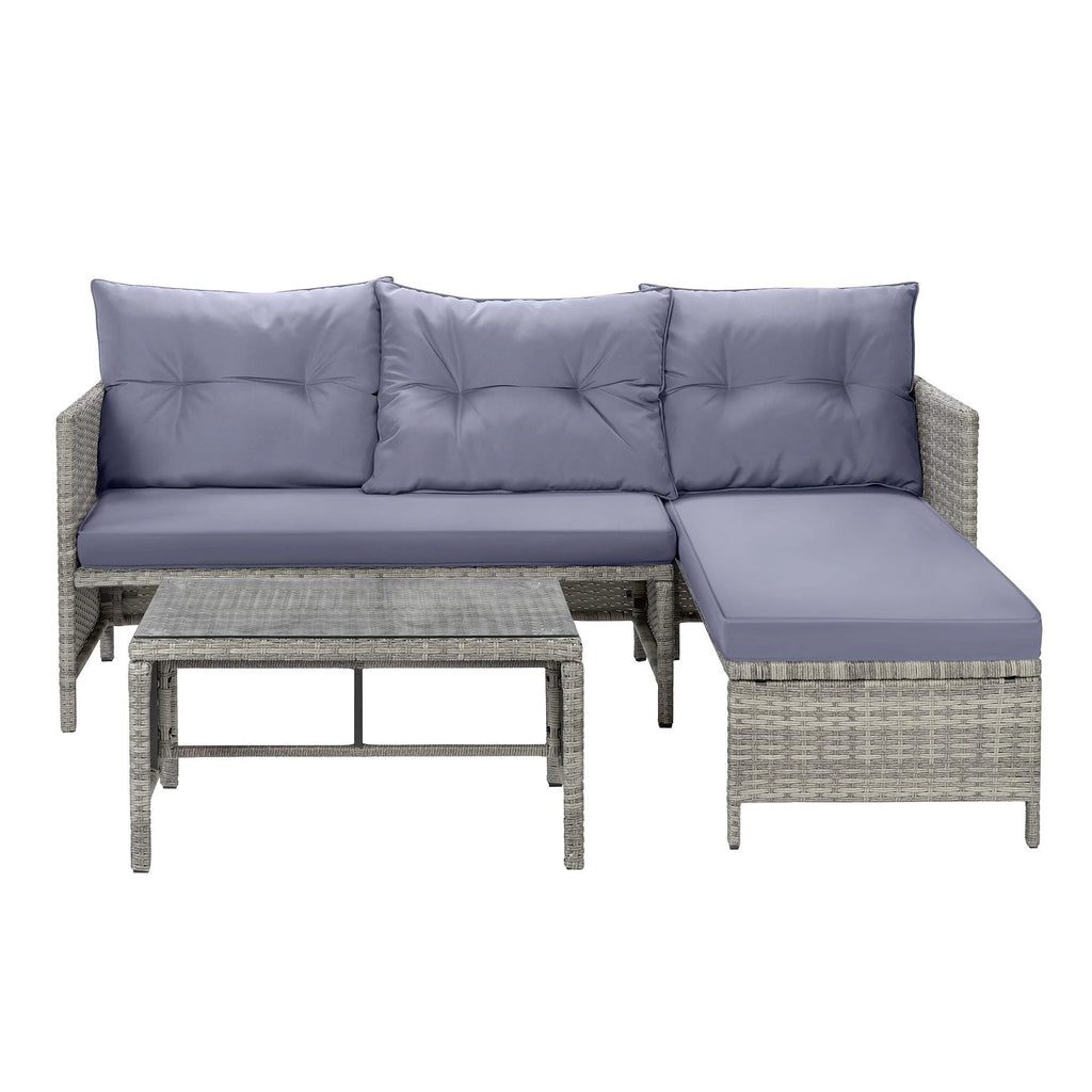 4 Piece PE Rattan Patio Sofa Set with Glass Table Z523039