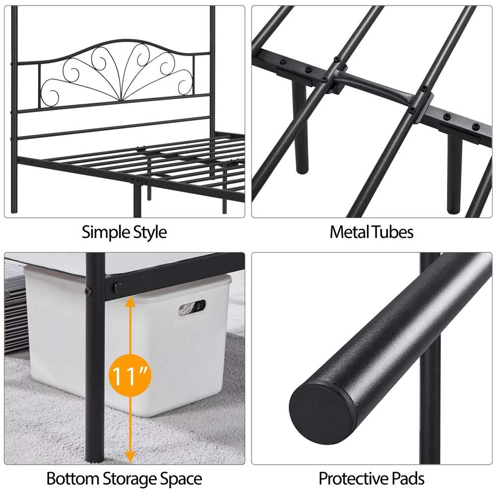 Queen Size Black Metal Canopy Platform Bed U213549