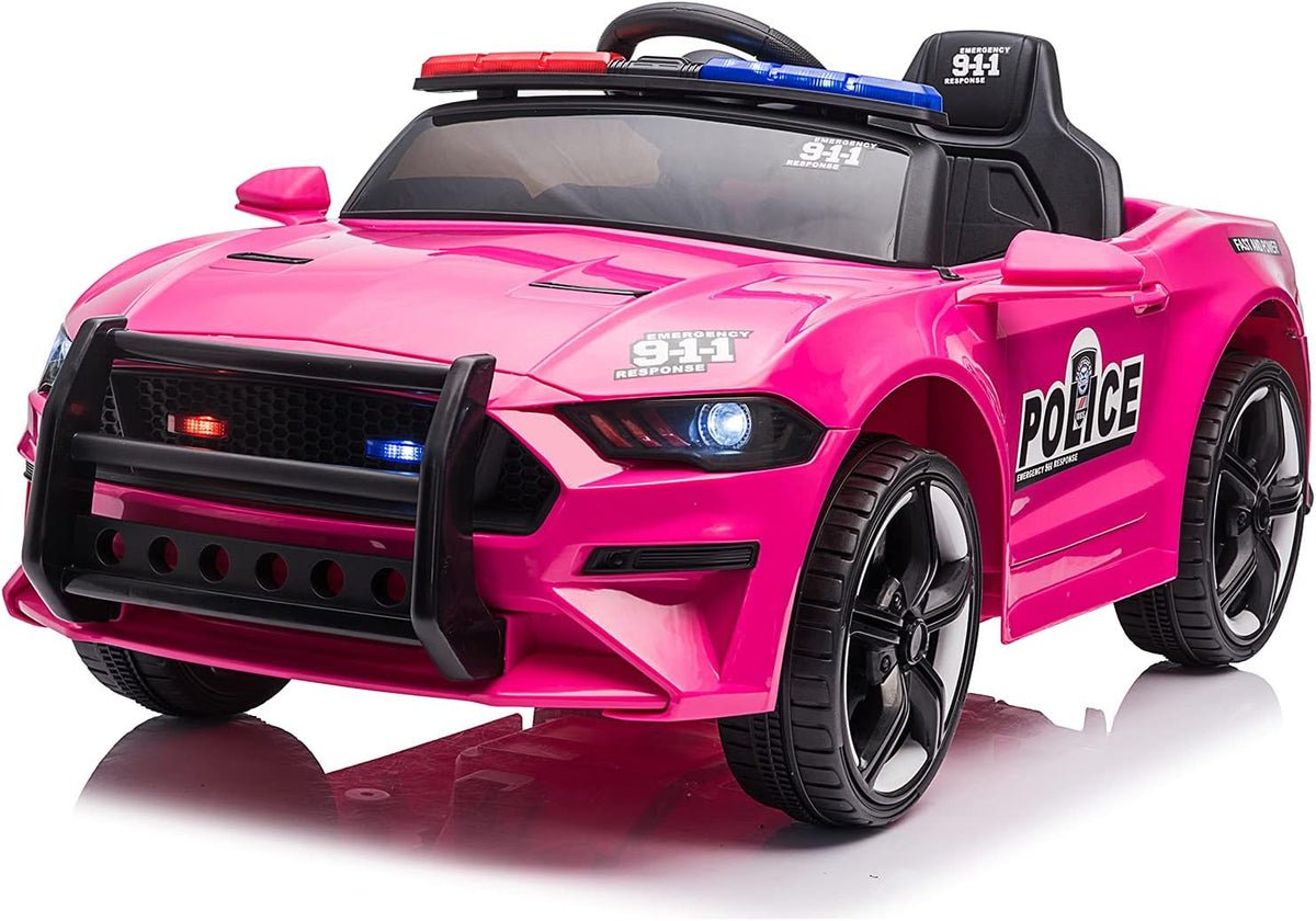12V Battery Powered Ride on Car Police Car with Parent Remote Control (Rose Red) B654