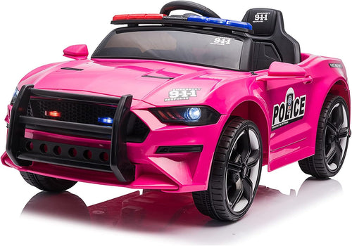 12V Battery Powered Ride on Car Police Car with Parent Remote Control (Rose Red) B654