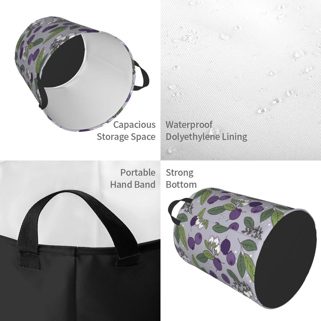 Blueberry Fruit Flower Art Pattern Collapsible Laundry Basket with Handles C978